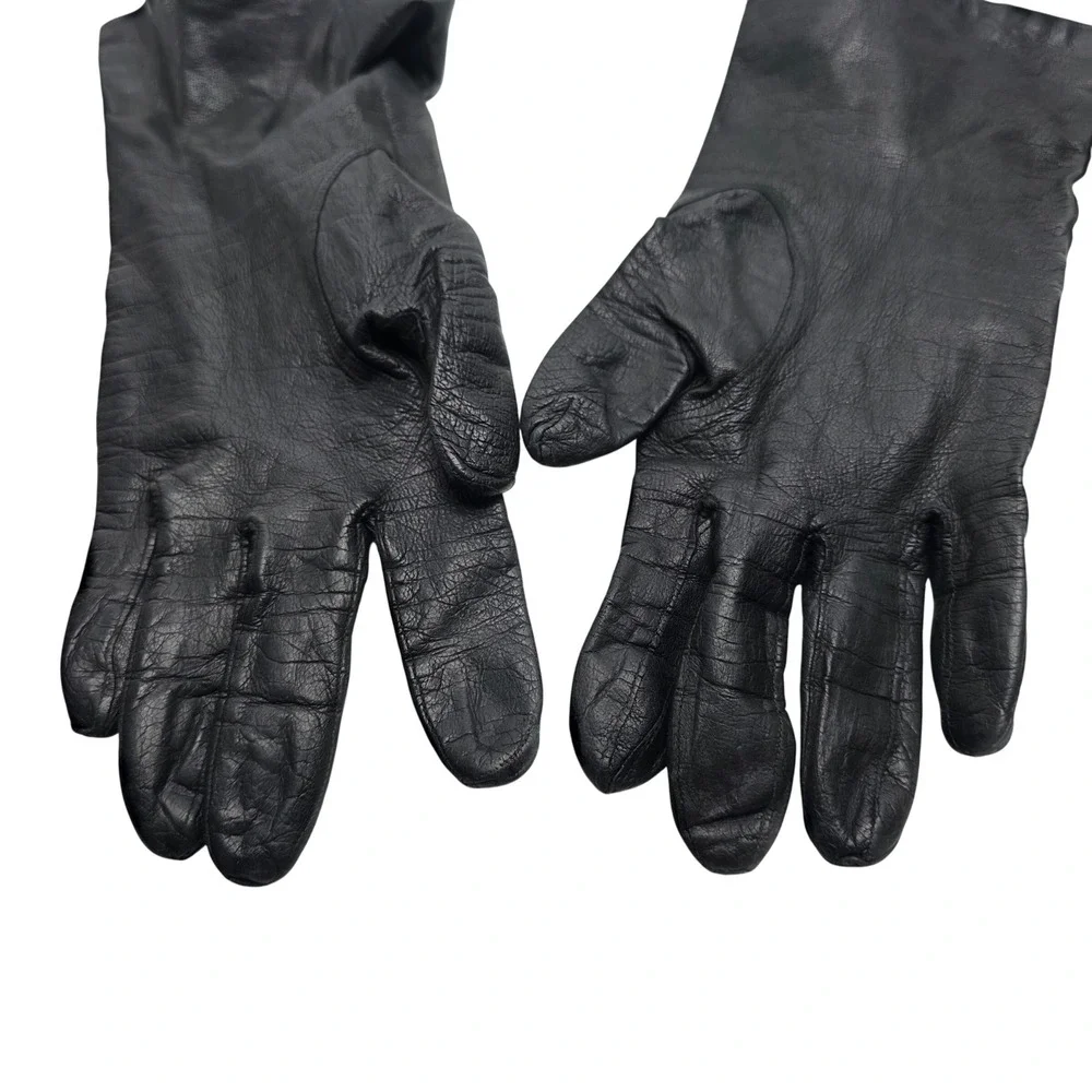 Vintage Italian Gloves Black Leather Womens Size 7 Silk Lined Driving Luxury